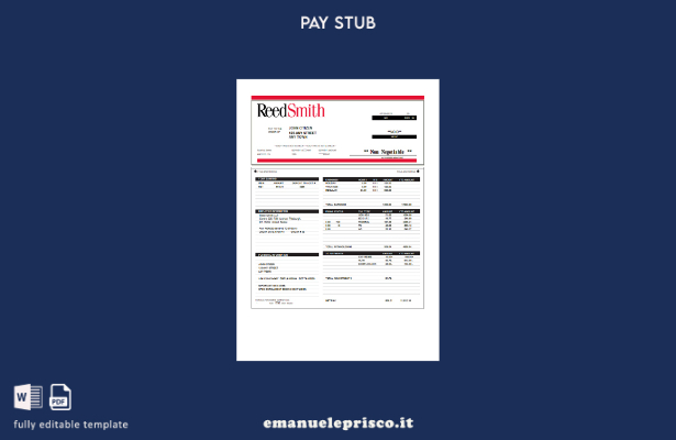 modello di busta paga per società legale USA Reed Smith LLP in stile verificato